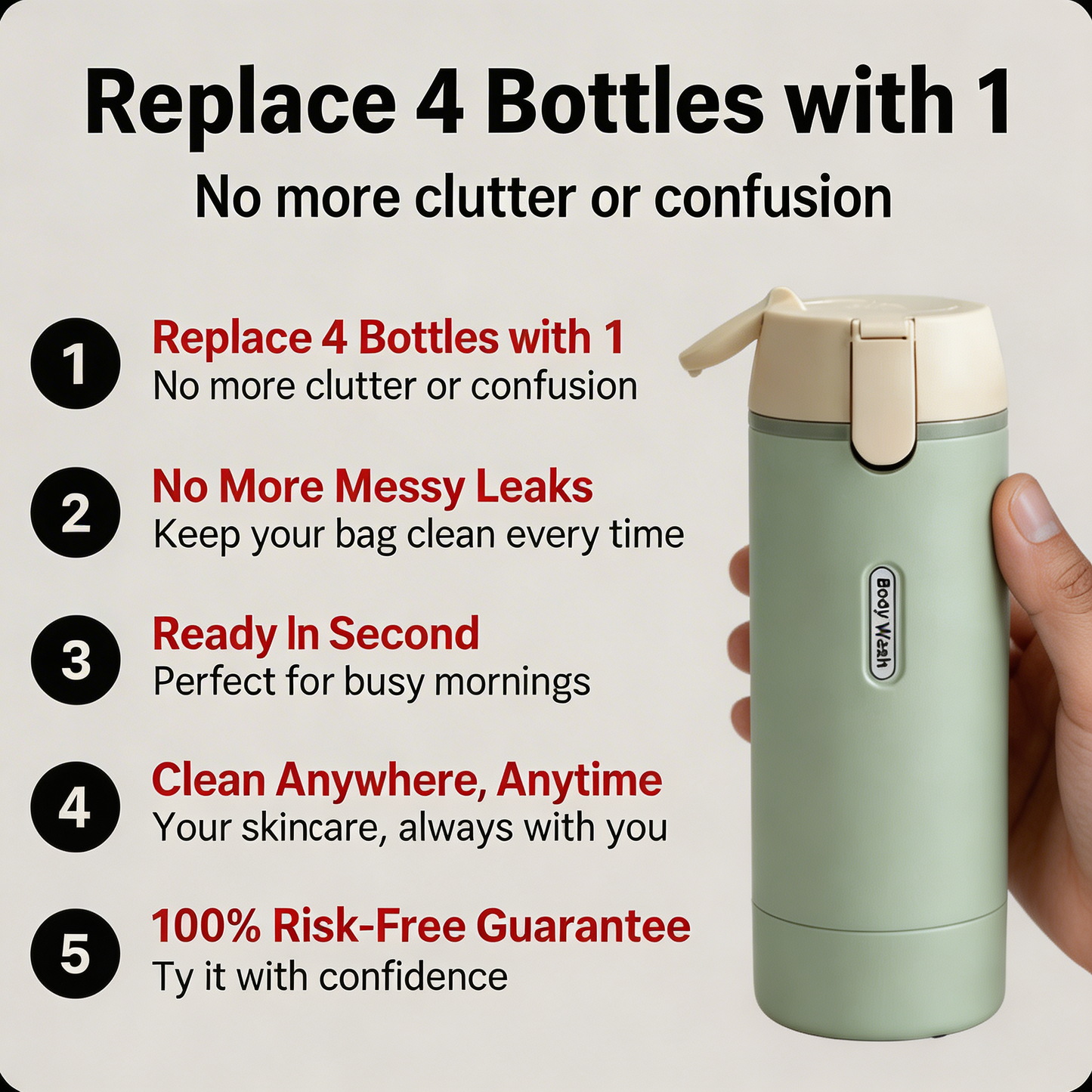 GlowPack™ 4-in-1 travel liquid dispenser