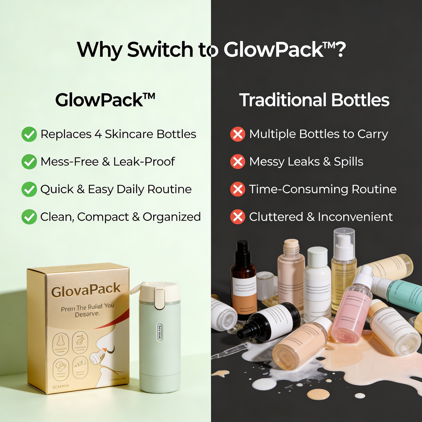 GlowPack™ 4-in-1 travel liquid dispenser